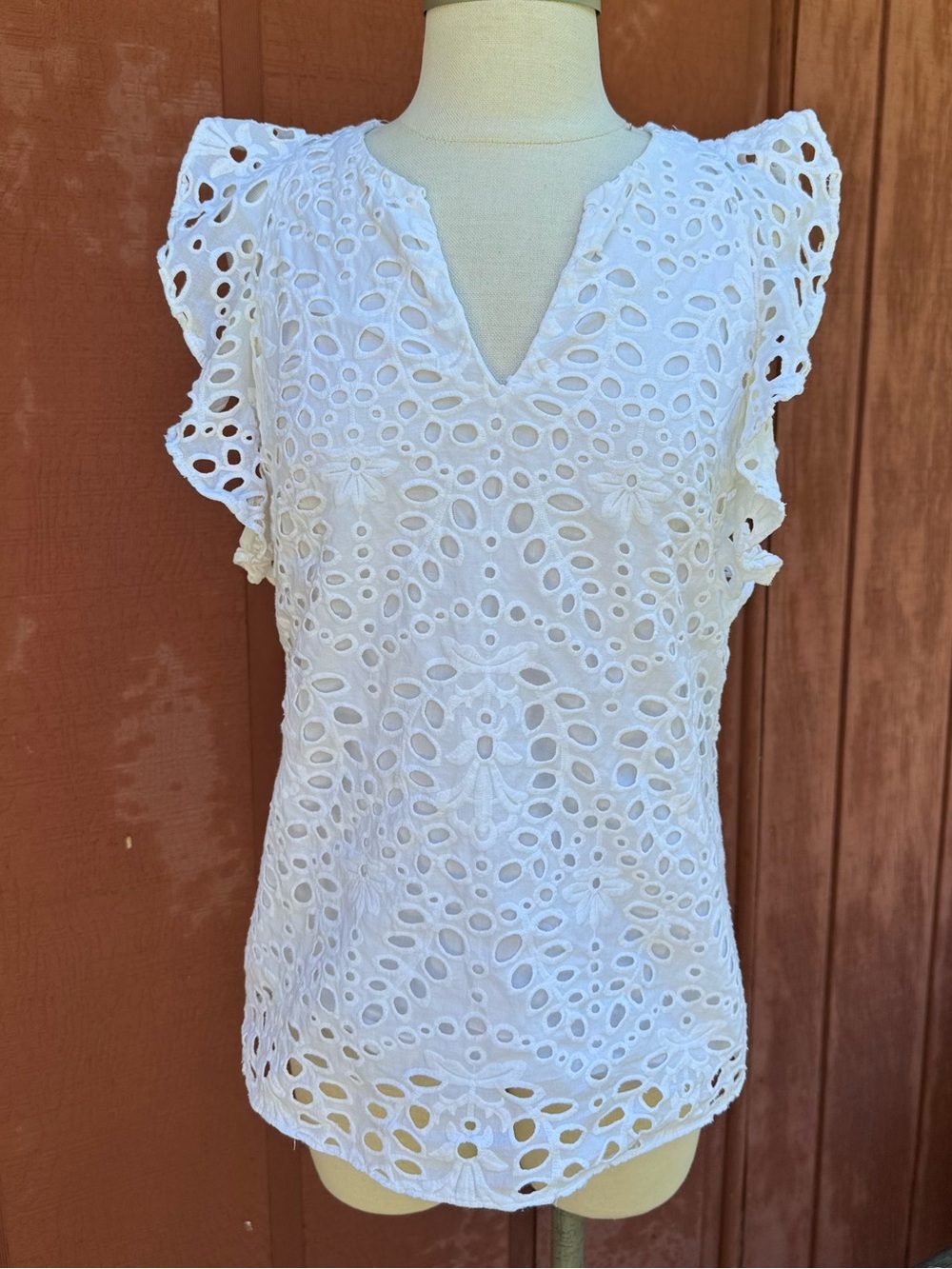 Lilly Pulitzer Faun Top Resort White Large Petal Eyelet Ruffle Blouse - Small